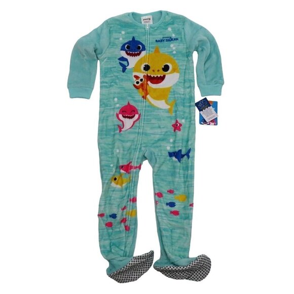 Nickelodeon Baby Shark Toddler 4T Fuzzy Plush Gripper Feet One Piece Pajamas NEW - Picture 1 of 8